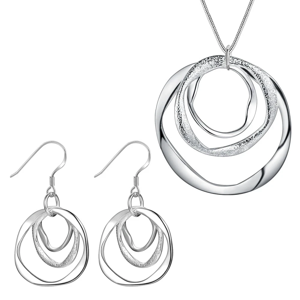

925 Sterling Silver charm creative circle pendant necklace earrings for women Fashion party wedding engagement jewelry sets gift