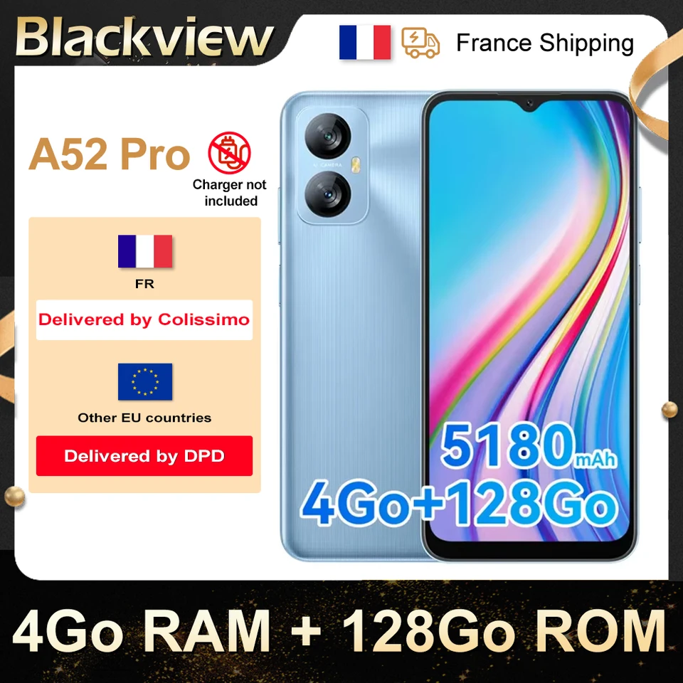 Blackview A52 Pro Smartphone 128 Go 6.517 &Eacute;cran 13MP 5180mAh T&eacute;l&eacute;phone