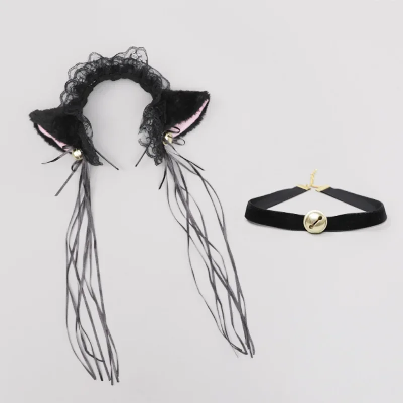 Women Lolita Girl Cat Fox Ear Headband Bow Neckwear Bell Tail Maid Housemaid Party Anime Cosplay Costume Halloween Christmas