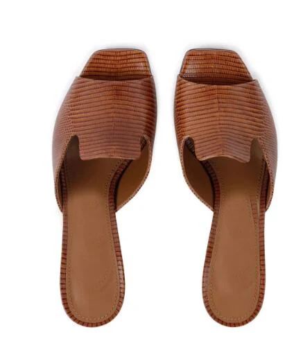 

UVRCOS Brown Leather Women Sandals Summer Peep Toe High Heel Shoes Fashion Mules