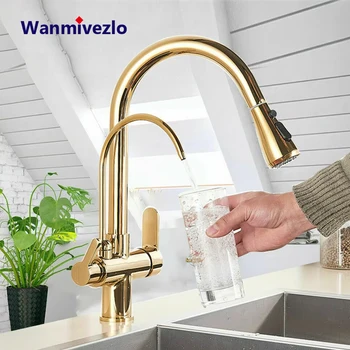 Purificare l'acqua Rubinetto della cucina Rubinetto a doppia maniglia montato sul piano Rubinetto per lavello della cucina Purificazione Rubinetto per miscelatore dell'acqua con 2 beccuccio girevole 1