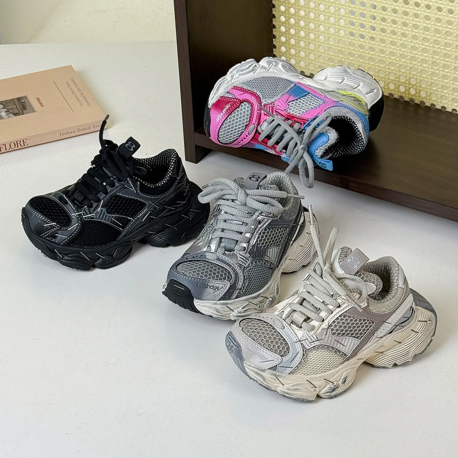 Spring Boys Girls Breathable Chunky Sneakers Children Walking Running Shoes Kids Toddler Distressed Non-slip Casual Sports Shoes