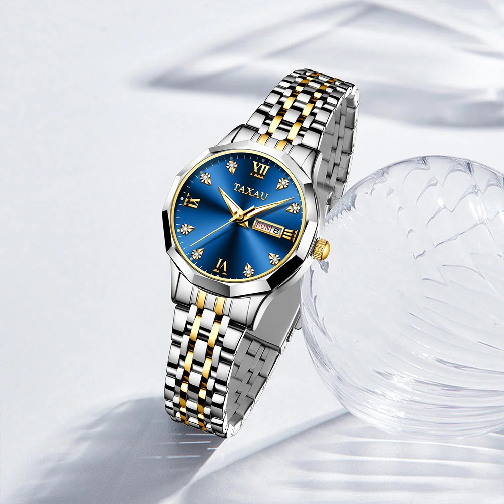 

TAXAU Luxury Quartz Watch for Women Stainless Steel Strap Rhombus Design Elegant Ladies Wristwatch Bracelet Reloj Para Mujer