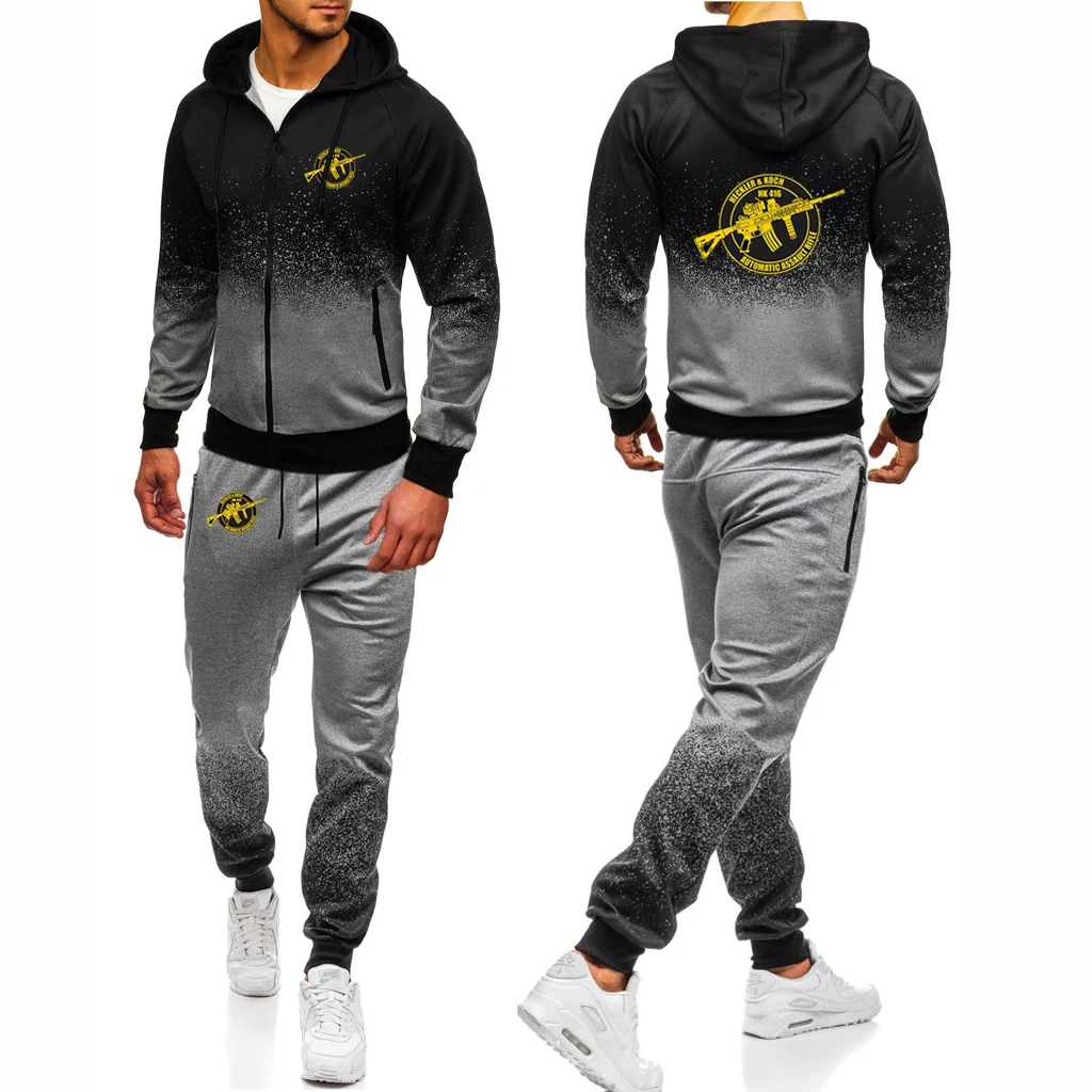 Mens Graphic Hoodies and Leisure Sports Long Pants Suits