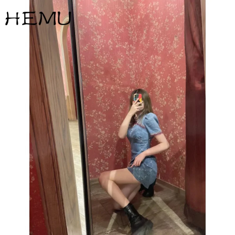

HemuFried Street Skirt Gentle Style Denim Slim Mini Dress 2021 Spring