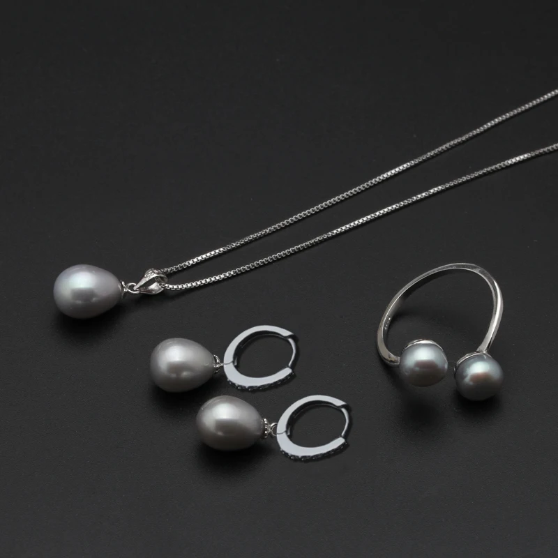 Real freshwater pearl jewelry sets for women natural pearl necklace and earrings set 925 silver white black jewelry set silver jewelry silver jewelry set pearl jewelry
