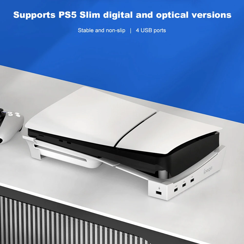 PS5 슬림 수평 거치대, 허브 베이스 스탠드 거치대, 1 고속 충전, 3 날짜 전송, 플레이스테이션 5 슬림용 USB 2.0 포트