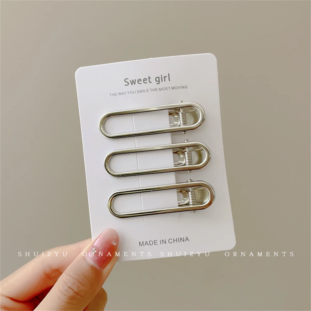 3/6/9/12Pcs Girl Y2k Hair pins Silver Metal Duckbill Clip Women Hair Clips Side Bangs Female Ladies Barrettes Hair Accessories 5