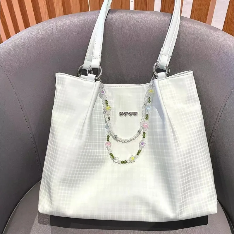 JIAERDI Sweet Cute Heart Green Tote Bag Women Large Capacity Beaded Handbag Ladies Gentle Casual Commute Shoulder Bags 2025 New