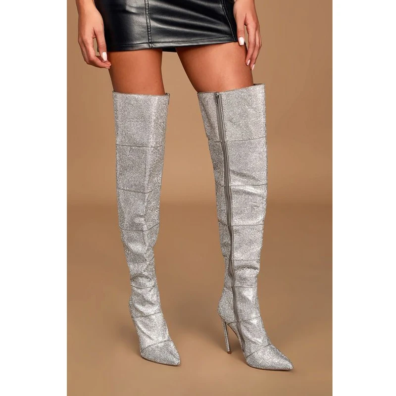 Silver Steve Madden Wonder Crystal Boots Bling Bling Full