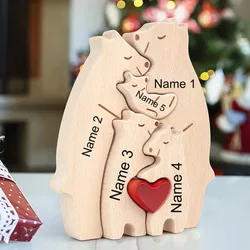 Customized Wooden Bear Family Puzzle - Personalized Home Decor Art - Heartfelt Gift for Holidays or Special Occasions (5 Members)
