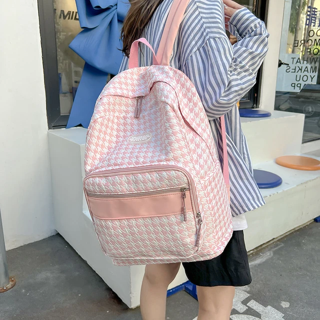 Pink Plaid Backpack Women School Bag Men Black Checked Backpacks for  Teenage Girls Travel Shoulder Bags Casual Rucksack Fashion - AliExpress