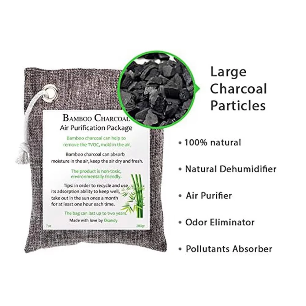 1PC Bamboo Charcoal Air Purifying Bag, 200g Natural Air Freshener Bags Car Home Natural Bamboo Charcoal Air Purifying Bag