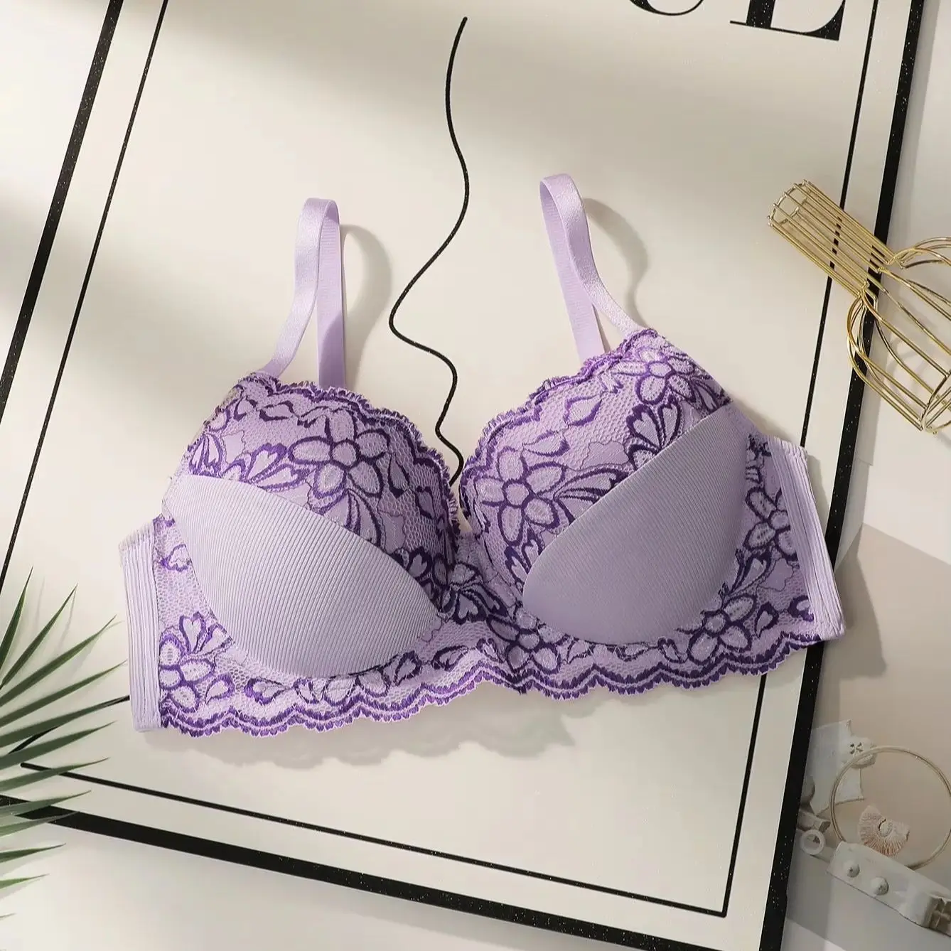 Sexy Purple Lace Underwire Padded Push Up Bra for Plus Size Women Full Coverage Support Bras Comfortable Everyday Wear Lingerie