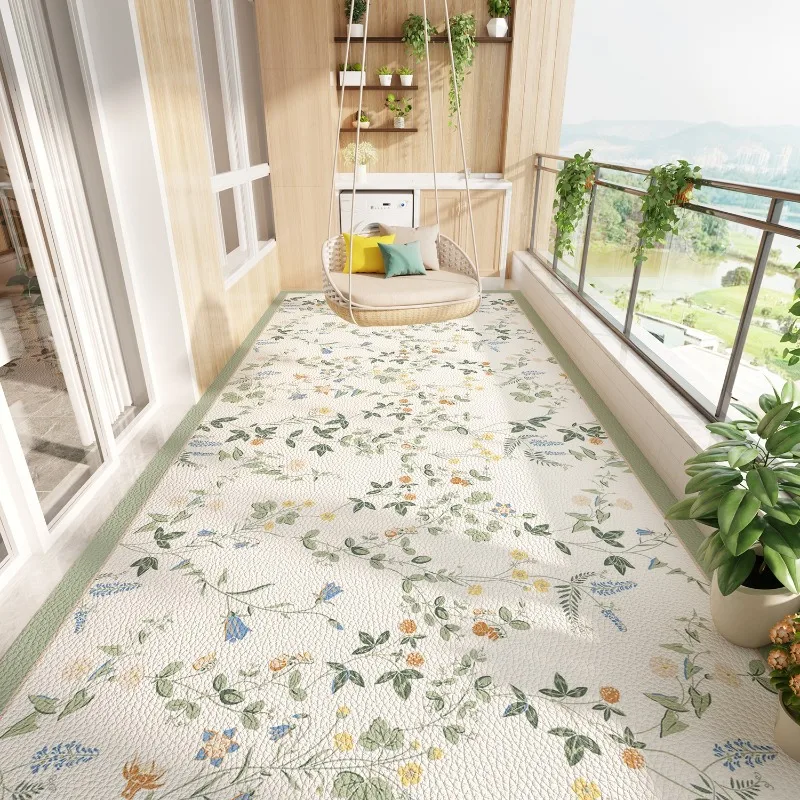 Waterproof Sunscreen Balcony Floor Mat Plant Print Pvc Leather Foot Mats Home Decoration Carpet Non-slip Washable Rug Ковер 러그 2