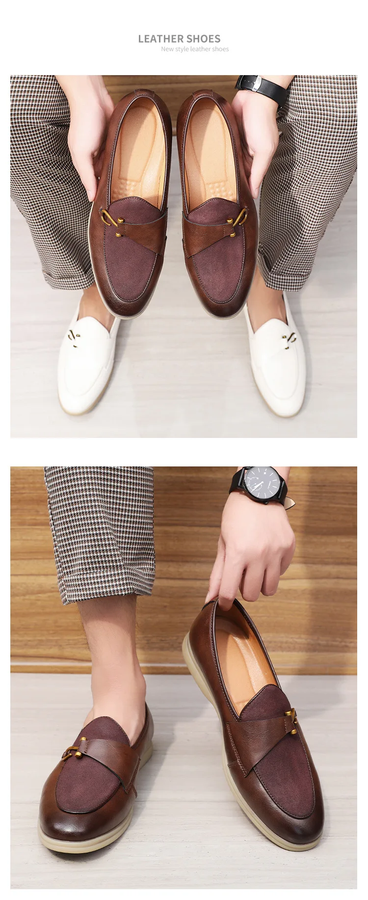 Brand Men's Casual Leather Shoes Mens Fashion Patchwork Party Wedding Loafers Moccasins Men Slip-on Comfortable Driving Flats