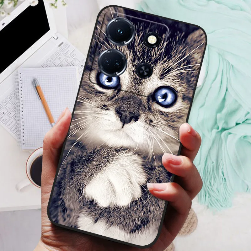 Black Silicone Soft Back Cover with Lion and Wolf Design - Protective Phone Case Shell
