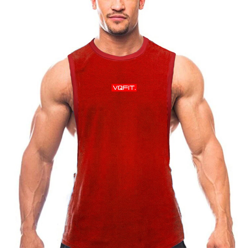 

Mens Bodybuilding Summer Quick Dry Gym Sports Cut Off Fitness Workout Summer Mesh O-neck Brethable Printed Tank Top