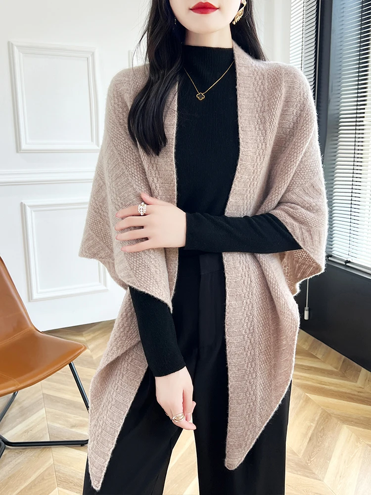 Women 100% Merino Wool Shawl Cardigan Spring Autumn Winter Soft  Pure Colour Cashmere Scarf Sweater Korean Fashion Shawl Tops 6