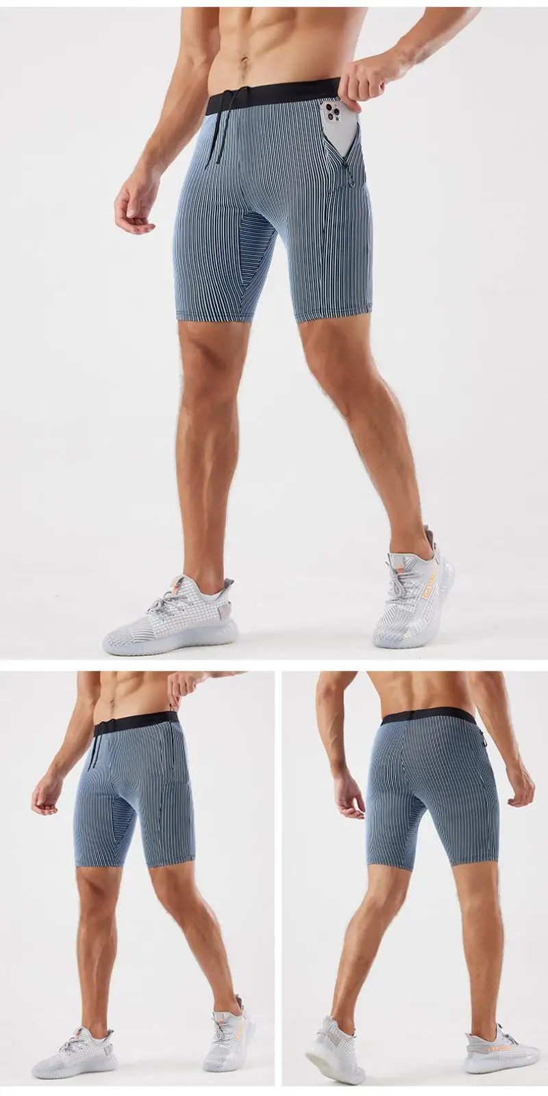 Men Quick Dry Compression Marathon Running Shorts with Zipper Pockets Gym Workout Basketball Training Shorts Built-in Mesh Liner