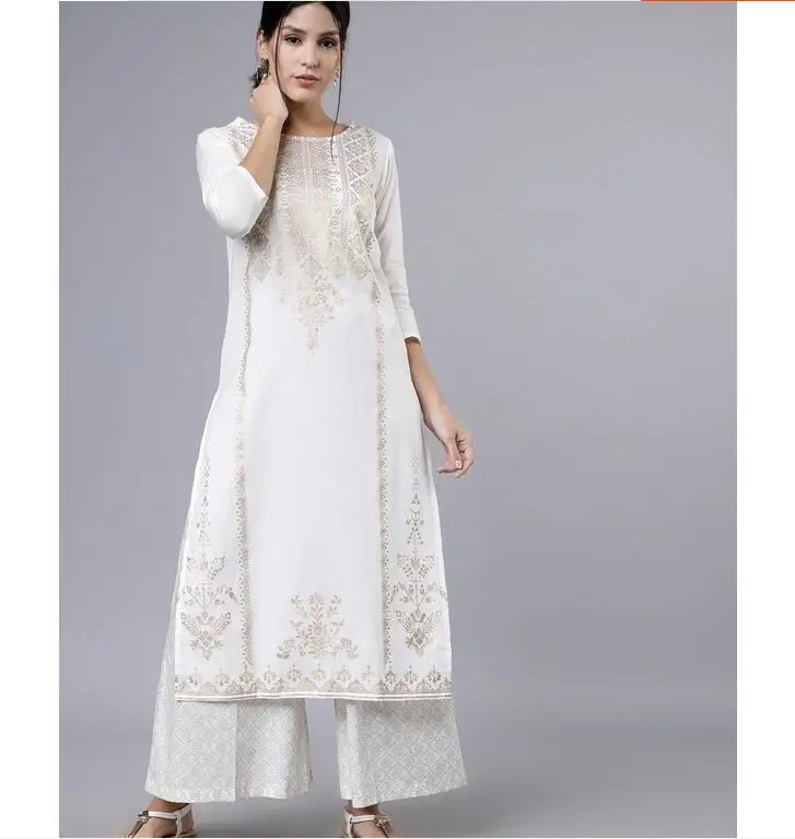 ElegantIndianWomensClothingEthnicStyleGoldPrintingTraditional