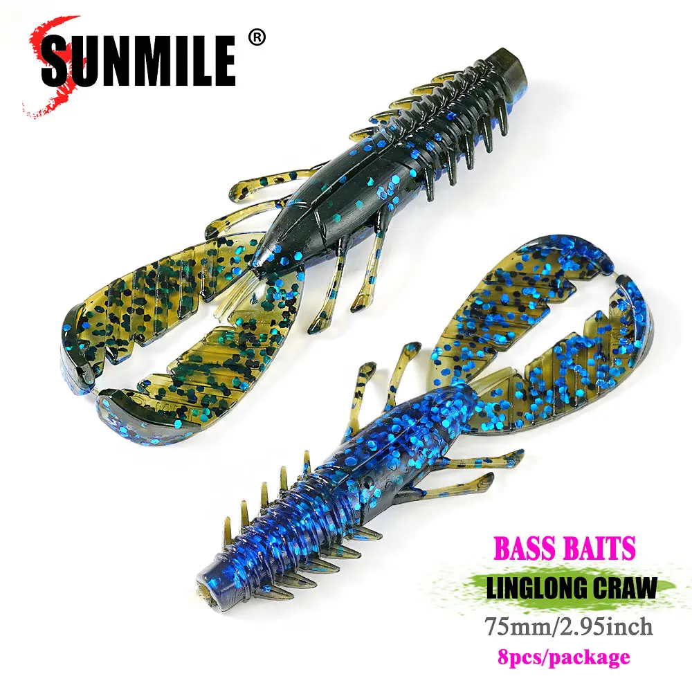 SUNMILESUNMILE 8 Stück 75 mm 2,95 Zoll Craw Baits Floating Shrimp Softbait Soft Lure Wobbler Bass Baits Künstliche Pesca