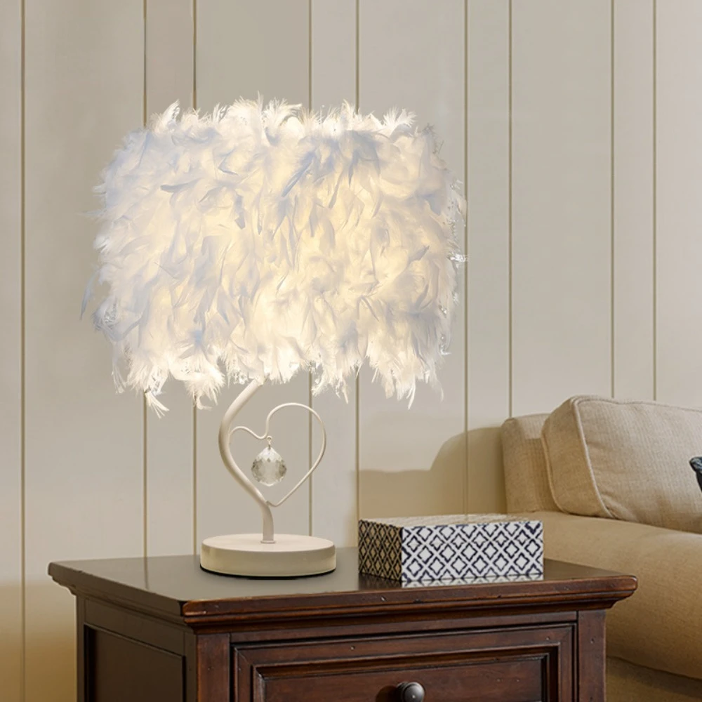 

Feather Lamp with White Faux Ostrich Feather Shade for Bedroom Living Room Floor Lamp For Bedrooms Metal Finish