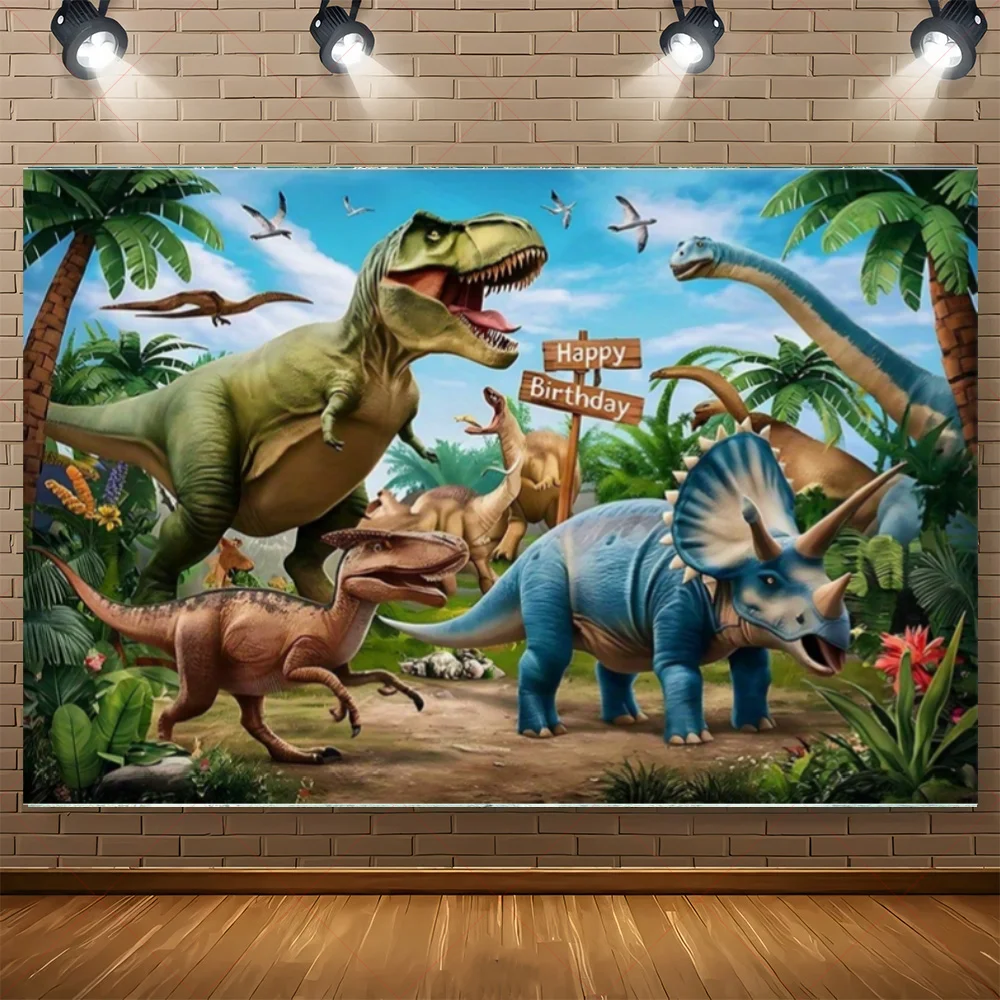 Jurassic Dinosaurier-Themen Geburtstagsparty-Dekorationen Hintergrund Dinosaurier-Dschungel-Zubehör Hintergrundposter Fotografie-Requisite Kindergeschenk – Detail 3