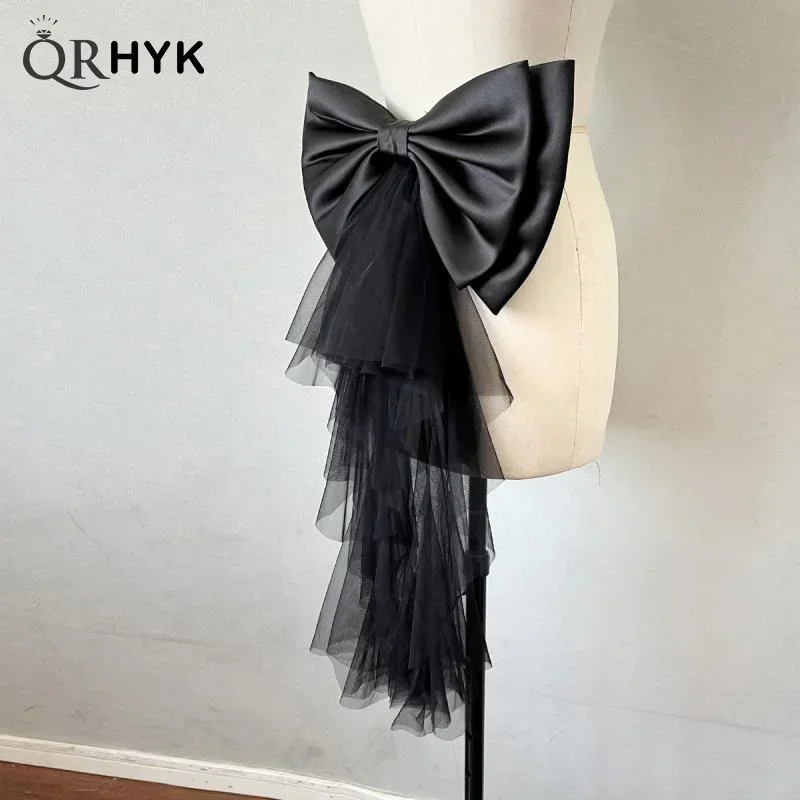Abito da donna 1 pezzo Cintura da sposa Grande fiocco in raso Nodi Accessori Elegante decorazione per abito da sposa con fiocco in tulle di raso staccabile - immagine 4