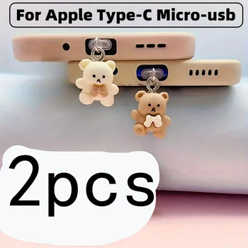 2 pz/set Cartoon Bear Spina Antipolvere per Telefono Mobile per IPhone Tipo-C Coppia Spina Antipolvere Accessorio Decorazione 1
