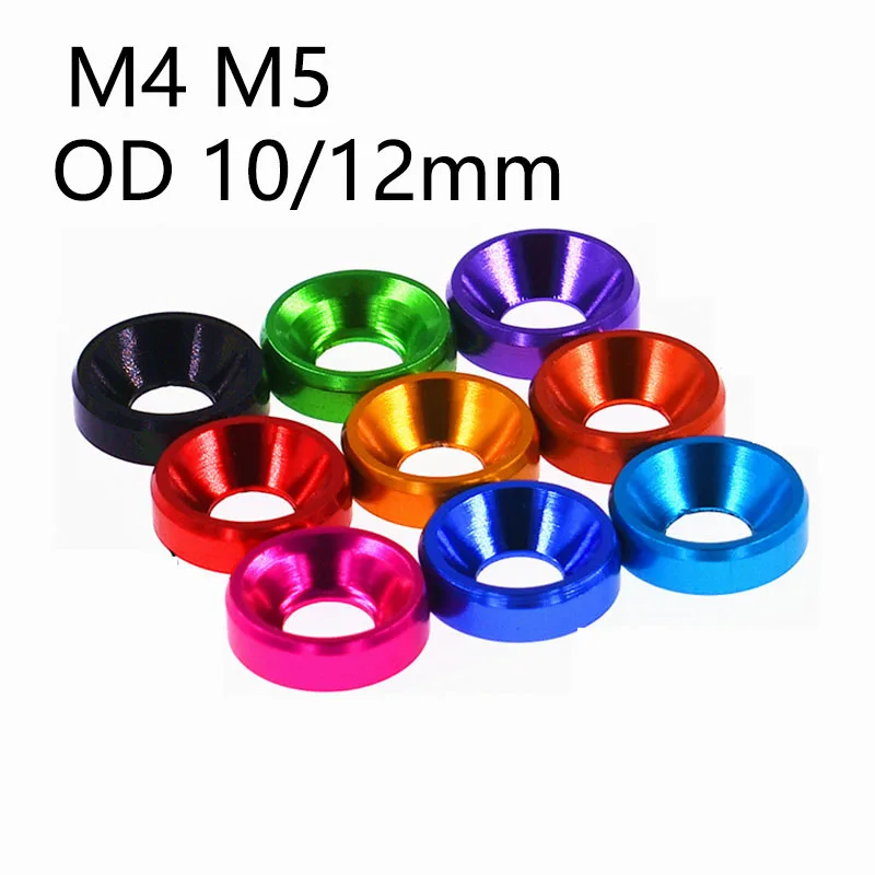 

10Pcs M4 M5 Anodized Aluminum Alloy Colorful Countersunk/Semicircle Flat Head Screw Concave Conical Decorative Groove Washer