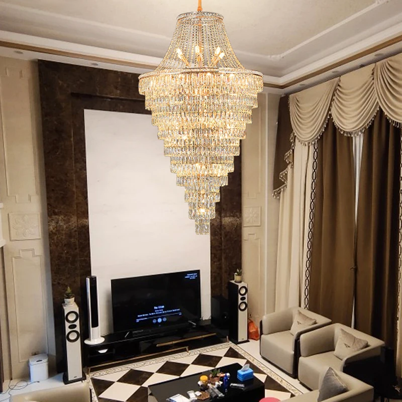 

Customized Modern Luxury Iron Crystal Chandelier Ceiling Light Large Hotel Villa Indoor Round Decorative Crystal Light