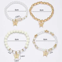 4Pcs Trendy Butterfly Beaded Bracelet Set For Women Pink Acrylic Beads Elastic Chain Bangle Female Bohemian Party Jewelry Gift 4