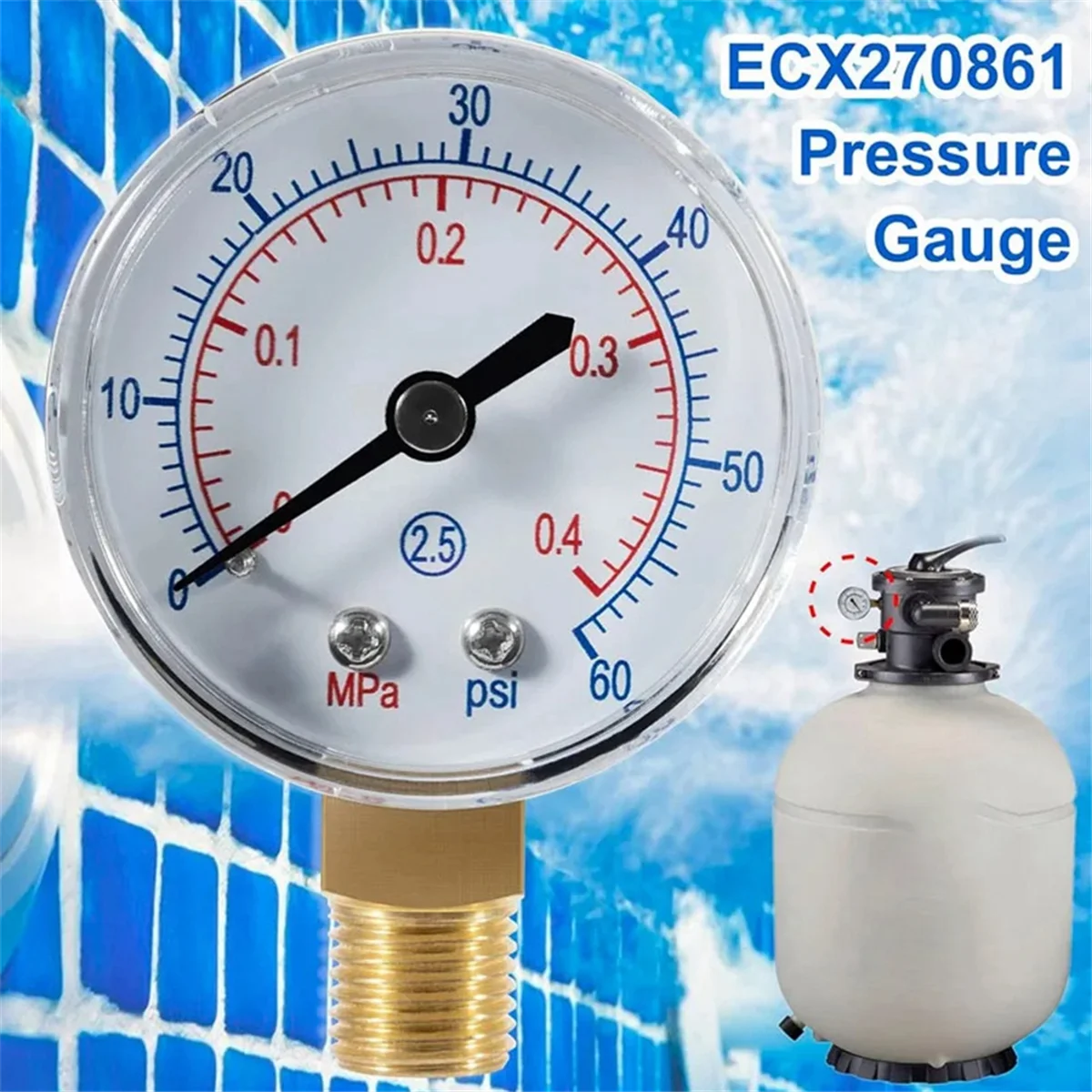 Professional Pool Spa Filter Water Pressure Gauge ECX270861 for Hayward Sand and D.E. Pool Filter