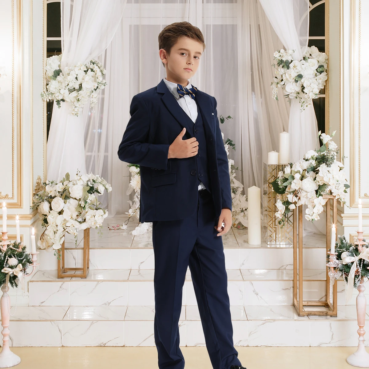 Boys Clothing Suit for Kid Easter Outfit Church Party Blazer Wedding Ceremony Flower Piano Performance Birthday Gift Set 3PCS - 2