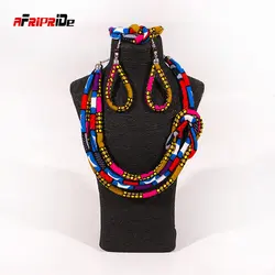 New Ankara Fabric Set Side Knot Necklace,Bracelet and Earrings 3 Pieces Afrocentric Necklace Asymmetric Necklace  WYB203