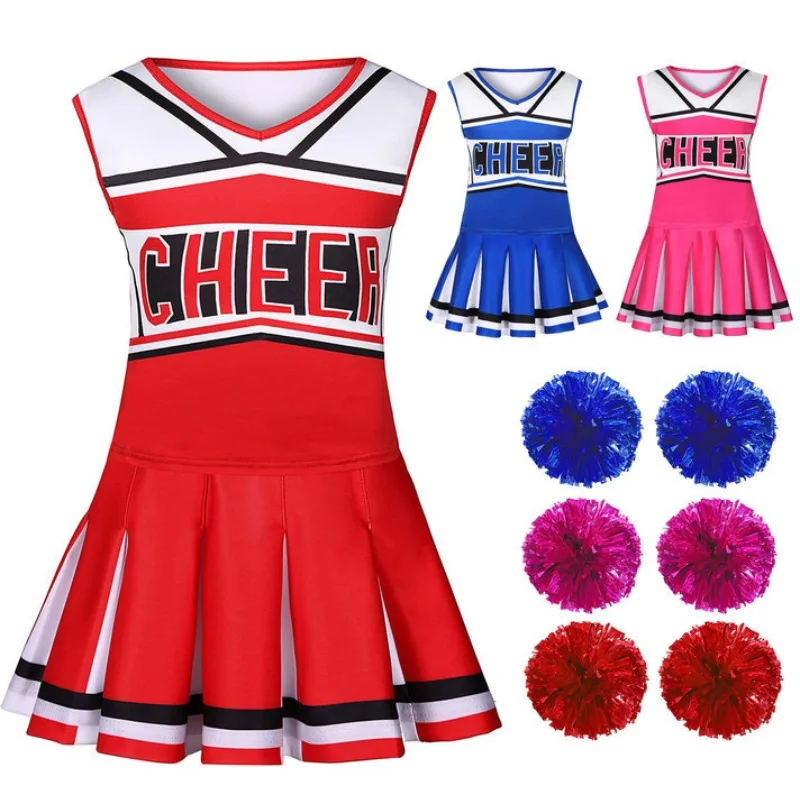 Cheerleader Costume Girls Carnival Cosplay Outfit Sports Competition Cheering Stage Performance Uniform Children Dance Dress