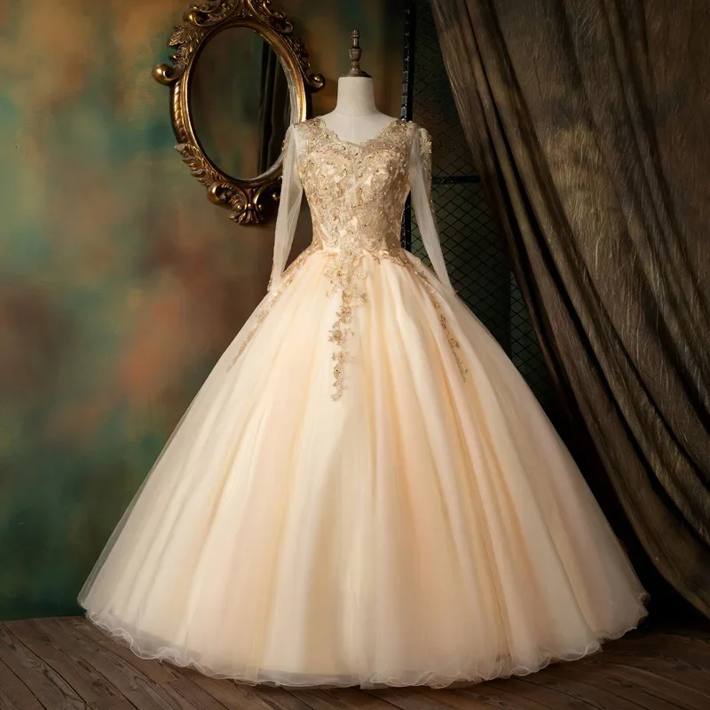 Bomaris Long Sleeves Quinceanera Dresses Masquerade Vestidos De 15 Anos Vintage Applique Floor-Length Princess Party Customized