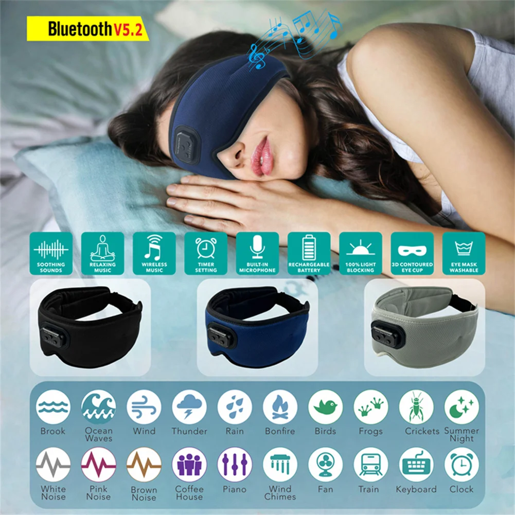 SleepHeadphonesWhiteNoiseCancellingHD3DBluetooth52SilkTimer