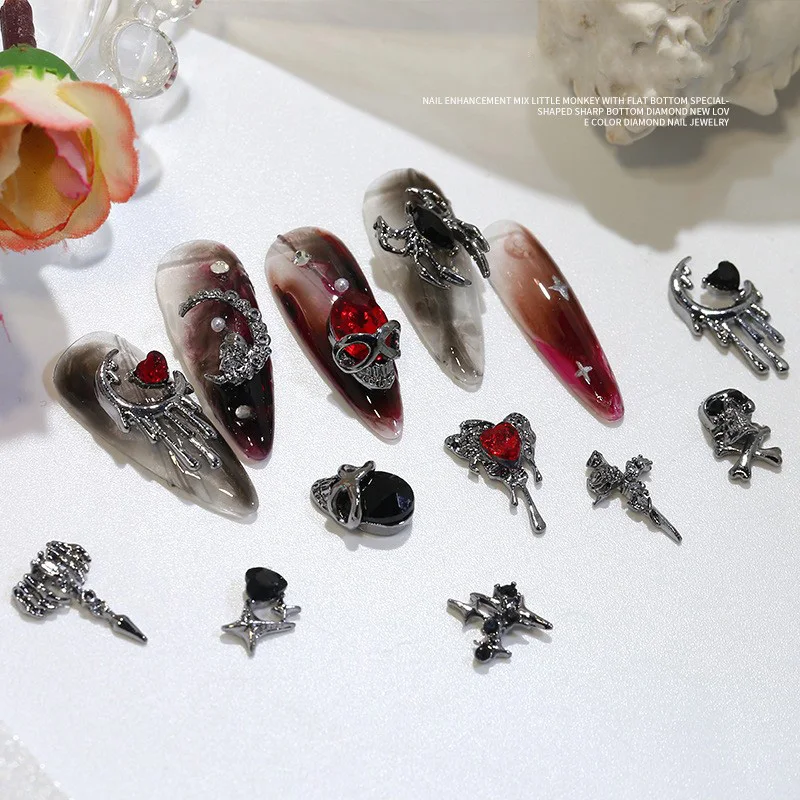 100pcs Punk Charms for Nails Gothic Nail Art Charms Alloy