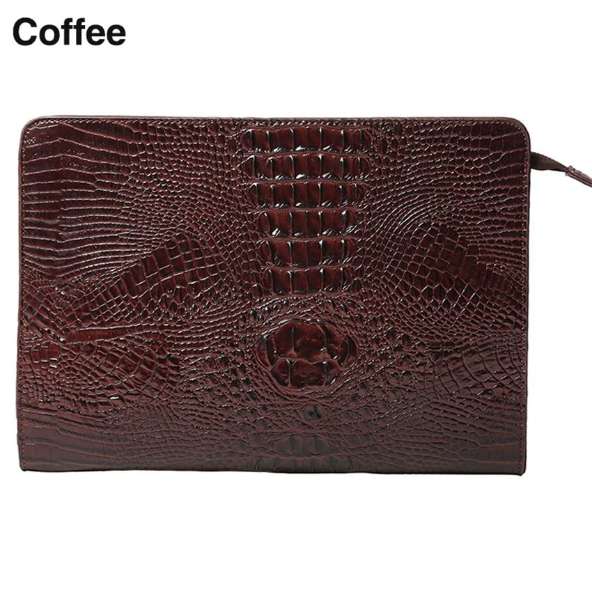 Fashion Crocodile Pattern PU Leather Wallet Men's Clutch Handbag Zipper Wallet Large Capacity Clutch Bag
