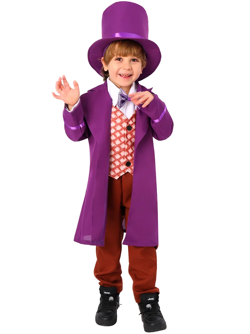 Cartoon Character Charlie Chocolate Cosplay Factory purple Suit Costume Birthday halloween