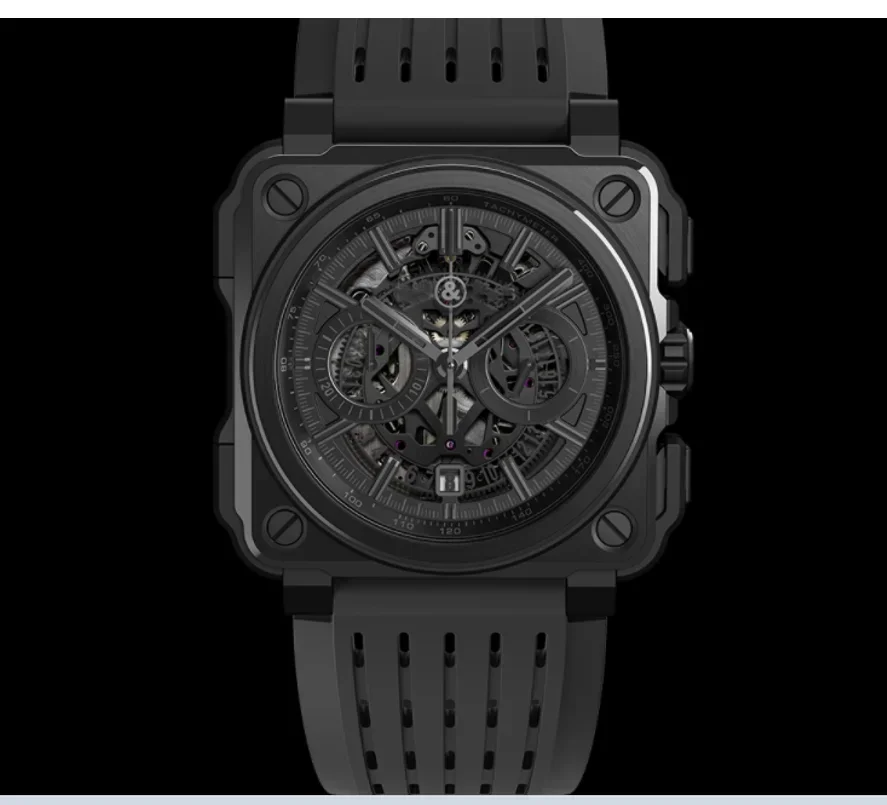 

New Luxury BR Brand Sport Quartz Bell Multifunction Steel Men Watch Business Man Soft Rubber Calendar Ross Square Watches