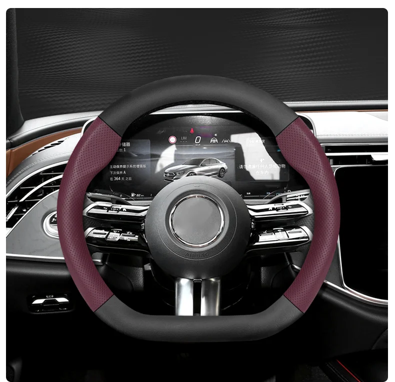 Maßgeschneidertes perforiertes echtes Leder, strukturiertes Lenkrad aus Kohlefaser, Sport-Autozubehör, atmungsaktiv, für Golf, BMW, Fiat – Detail 30