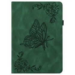 Elegant Floral Butterfly Tablet Case for 11-Inch Devices - Premium PU TPU Protective Cover with Card Holder + Bonus Gift (Green butterfly tx)