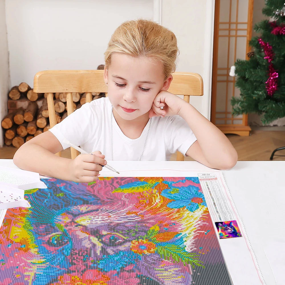 Pittura diamante 5d trapano completo quadrato gatto cervo animale diamante ricamo fiore albero