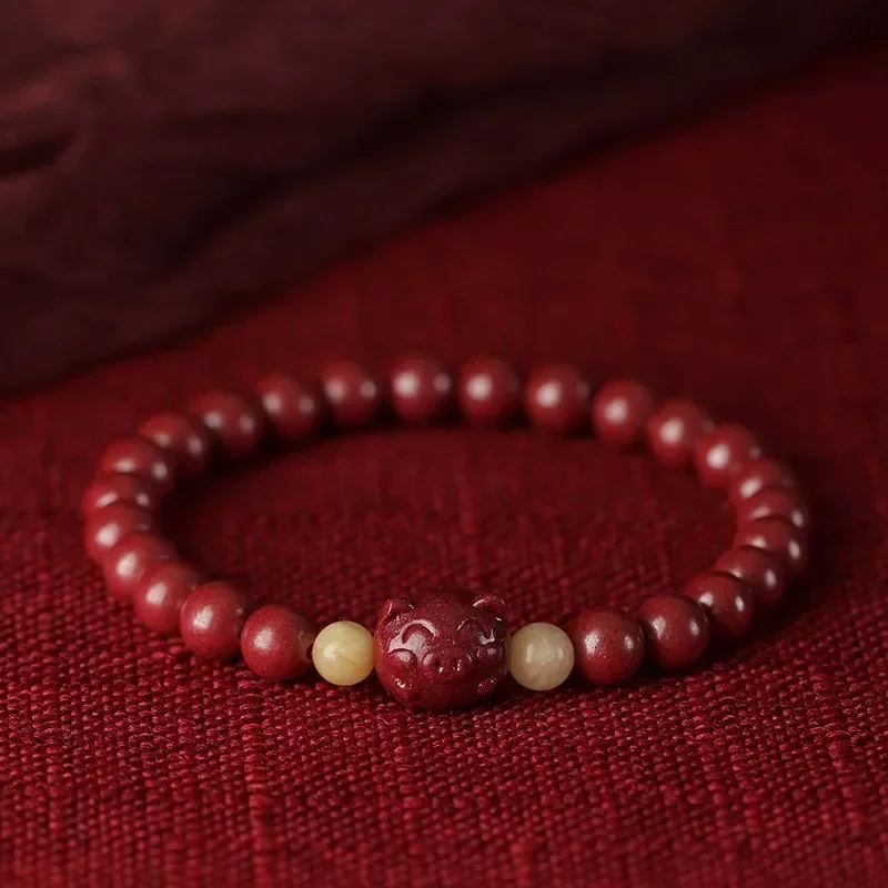 

Free shipping vermilion bracelet men women crystal sand Fu pig round Buddha beads ornament wax red hand string gifts wholesale