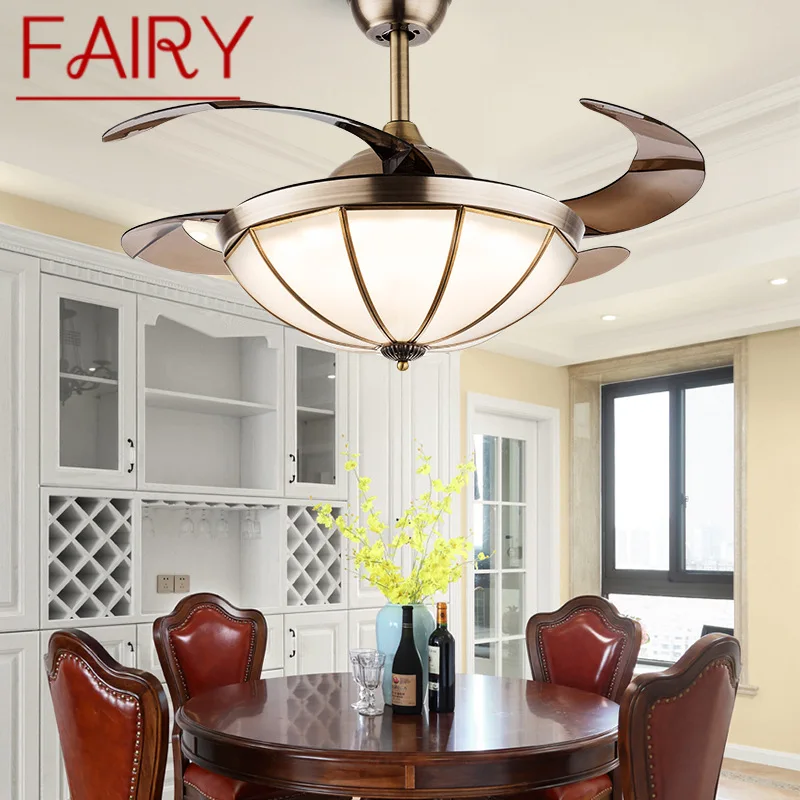 

FAIRY Light Luxury Ceiling Fan Lights Industrial LED Brass Hanging Lamp with Remote Control For Home Bedroom Loft