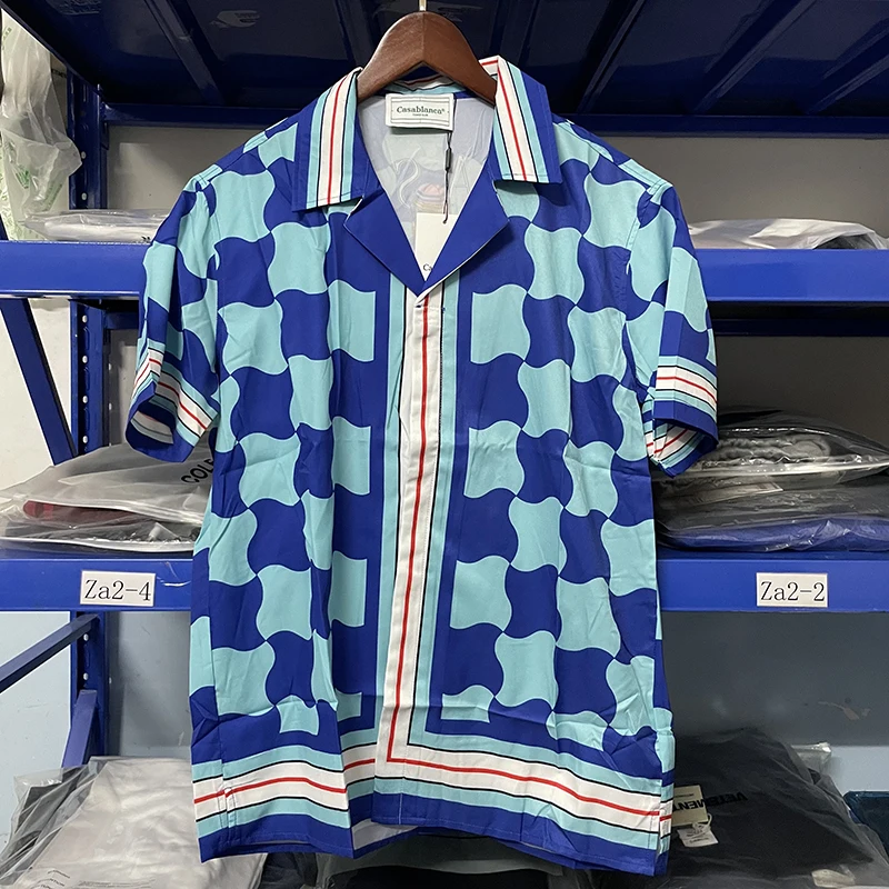 

New High Quality Casablanca Fashion Blue Ocean Shirts 100% Contton Beach Surfing Casual Shirts Men Clothing