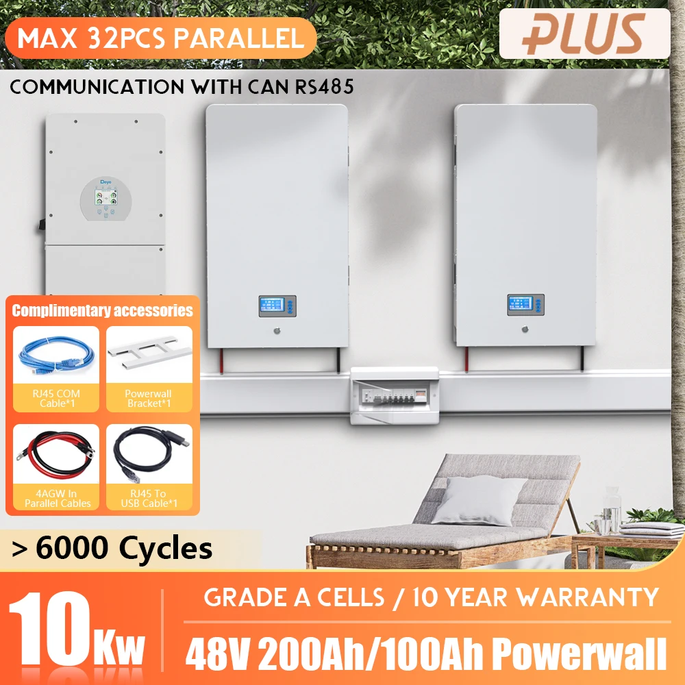 

Powerwall 48V 200Ah 10KW LiFePO4 Battery Pack 51.2V 100Ah 6000+ Cycles PC Monitor Max 32 Parallel With 16S 200A BMS CAN RS485